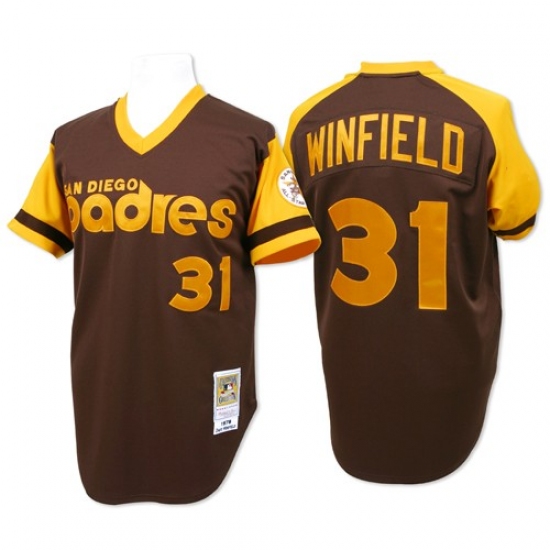 Men's Mitchell and Ness San Diego Padres #31 Dave Winfield Authentic Brown Throwback MLB Jersey - Ujersey