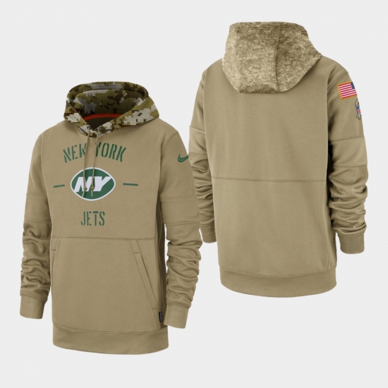 Men's New York Jets Tan 2019 Salute to Service Sideline Therma Pullover Hoodie - Ujersey