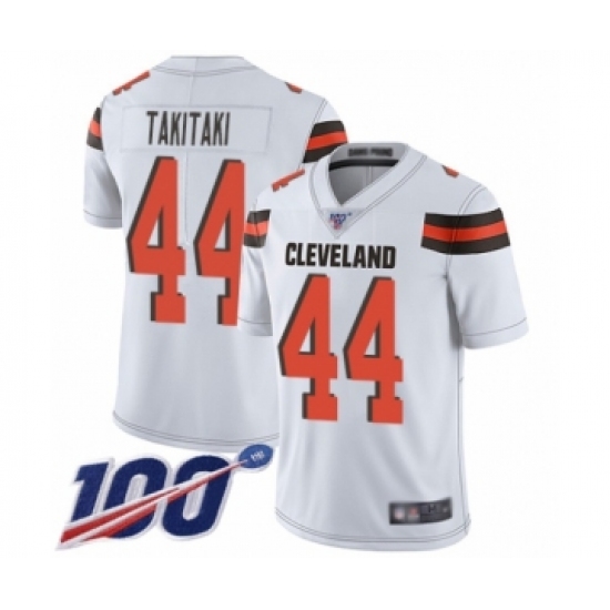 Men's Cleveland Browns #44 Sione Takitaki White Vapor Untouchable Limited Player 100th Season Football Jersey - Ujersey