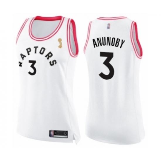 Women's Toronto Raptors #3 OG Anunoby Swingman White Pink Fashion 2019 Basketball Finals Champions Jersey - Ujersey