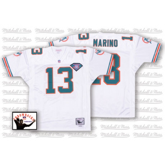 Mitchell and Ness Miami Dolphins #13 Dan Marino White 75TH Anniversary Authentic Throwback NFL Jersey - Ujersey