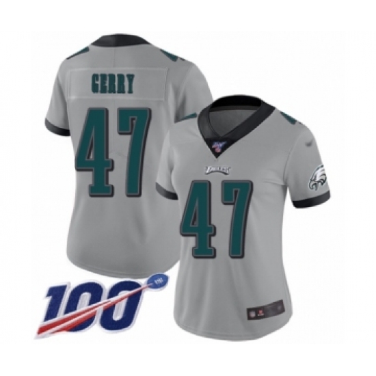 Women's Philadelphia Eagles #47 Nate Gerry Limited Silver Inverted Legend 100th Season Football Jersey - Ujersey
