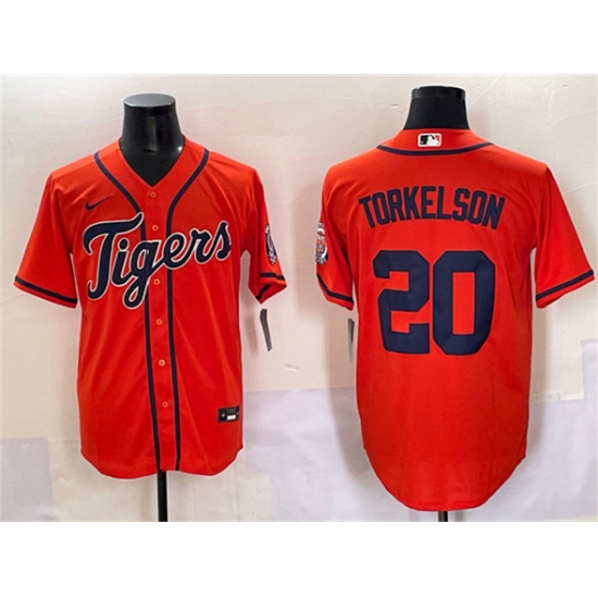 Men's Detroit Tigers #20 Spencer Torkelson Orange With Cool Base Stitched Baseball Jersey - Ujersey