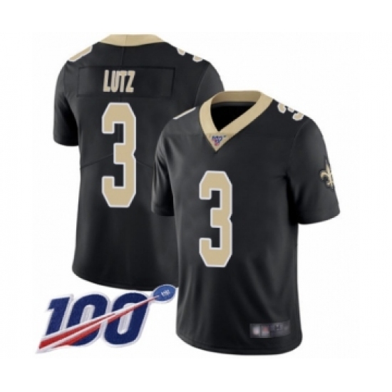 Men's New Orleans Saints #3 Wil Lutz Black Team Color Vapor Untouchable Limited Player 100th Season Football Jersey - Ujersey