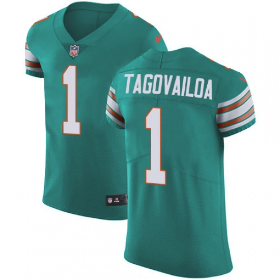 Men's Miami Dolphins #1 Tua Tagovailoa Aqua Green Alternate Stitched New Elite Jersey - Ujersey