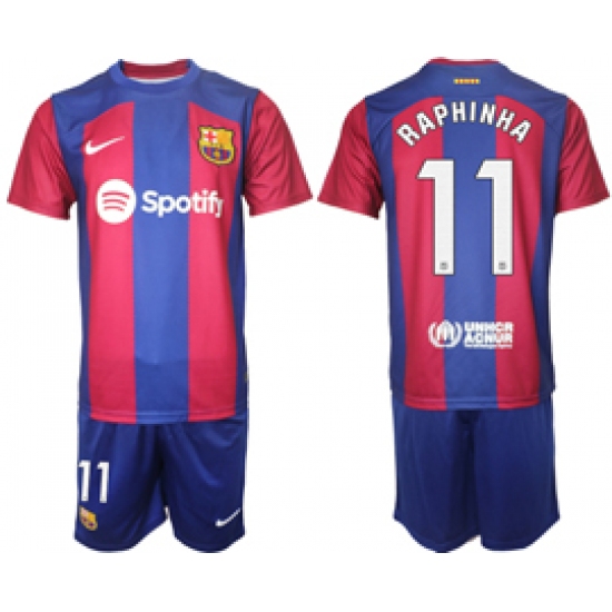 Men's Barcelona #11 Raphinha Blue Red 2023-24 Home Soccer Jersey