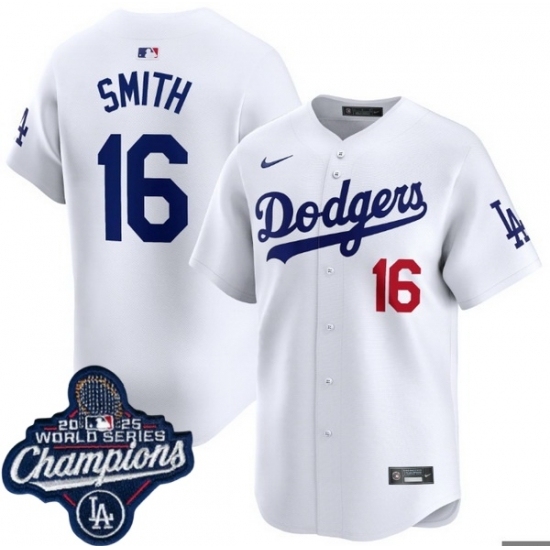 Men's Los Angeles Dodgers 16 Will Smith Cool Base 2025 World Champions Stitched Baseball Jersey White - Ujersey