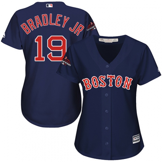 Women's Majestic Boston Red Sox #19 Jackie Bradley Jr Authentic Navy Blue Alternate Road 2018 World Series Champions MLB Jersey - Ujersey