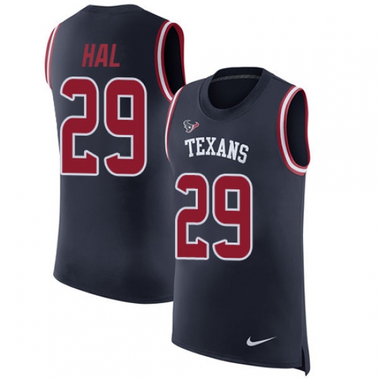 Men's Nike Houston Texans #29 Andre Hal Limited Navy Blue Rush Player Name & Number Tank Top NFL Jersey - Ujersey