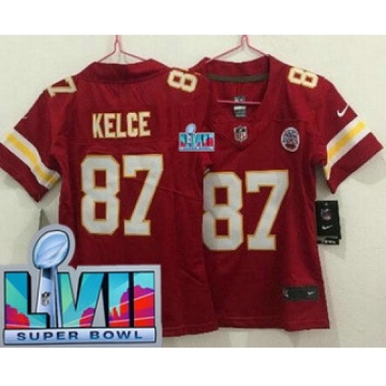 Women's Kansas City Chiefs #87 Travis Kelce Limited Red Super Bowl LVII Vapor Jersey - Ujersey