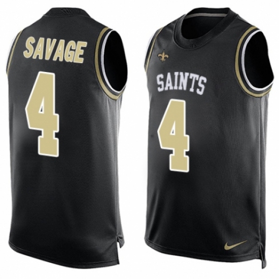 Men's Nike New Orleans Saints #4 Tom Savage Limited Black Player Name & Number Tank Top NFL Jersey - Ujersey