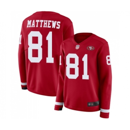 Women's San Francisco 49ers #81 Jordan Matthews Limited Red Therma Long Sleeve Football Jersey - Ujersey
