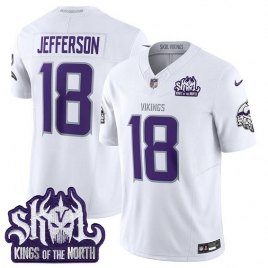 Men's Minnesota Vikings #18 Justin Jefferson White 2025 F.U.S.E. Winter Warrior Skol Vapor Limited Football Stitched Jersey