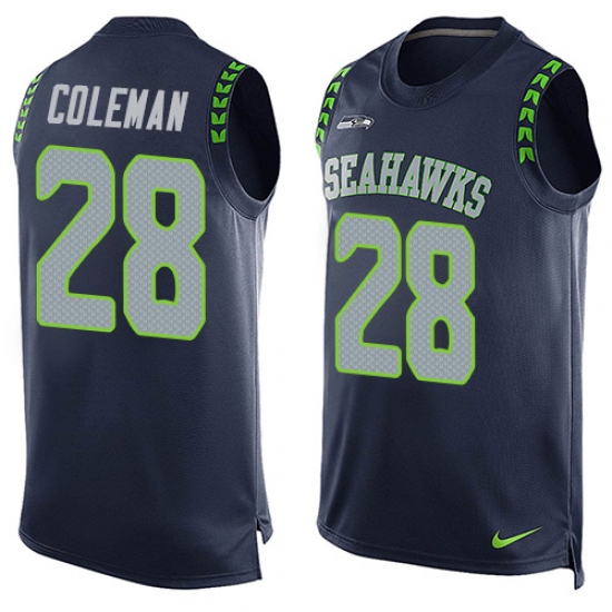 Men's Nike Seattle Seahawks #28 Justin Coleman Limited Steel Blue Player Name & Number Tank Top NFL Jersey - Ujersey