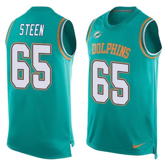 Men's Nike Miami Dolphins #65 Anthony Steen Limited Aqua Green Player Name & Number Tank Top NFL Jersey - Ujersey