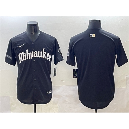 Men's Milwaukee Brewers Blank Black 'Gothic 414 Shadows Edition' Vapor Premier Limited Stitched Jersey - Ujersey