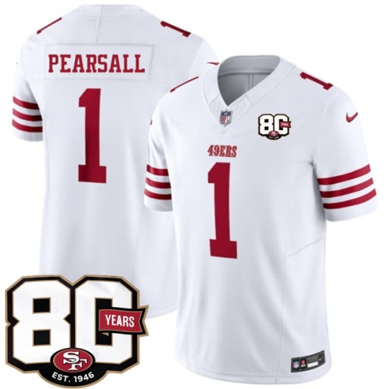 Men's San Francisco 49ers #1 Ricky Pearsall White 80th Anniversary 2026 F.U.S.E. Vapor Untouchable Limited Football Stitched Jersey - Ujersey