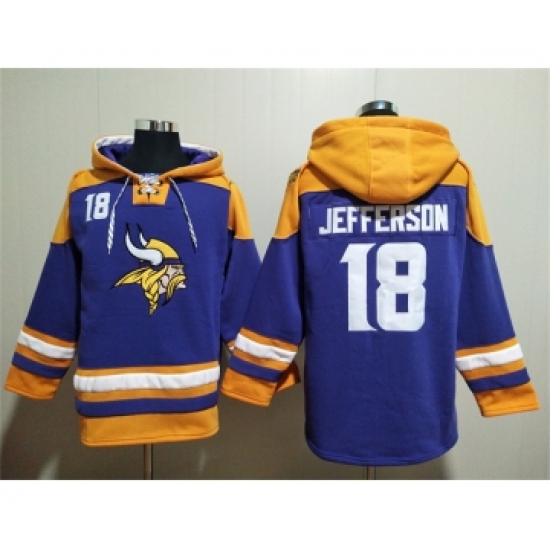 Men's Minnesota Vikings #18 Justin Jefferson Purple Yellow Ageless Must-Have Lace-Up Pullover Hoodie - Ujersey