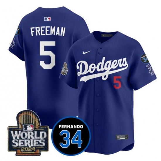 Men's Los Angeles Dodgers #5 Freddie Freeman Royal 2024 World Series With Fernando Memorial Limited Stitched Baseball Jersey - Ujersey
