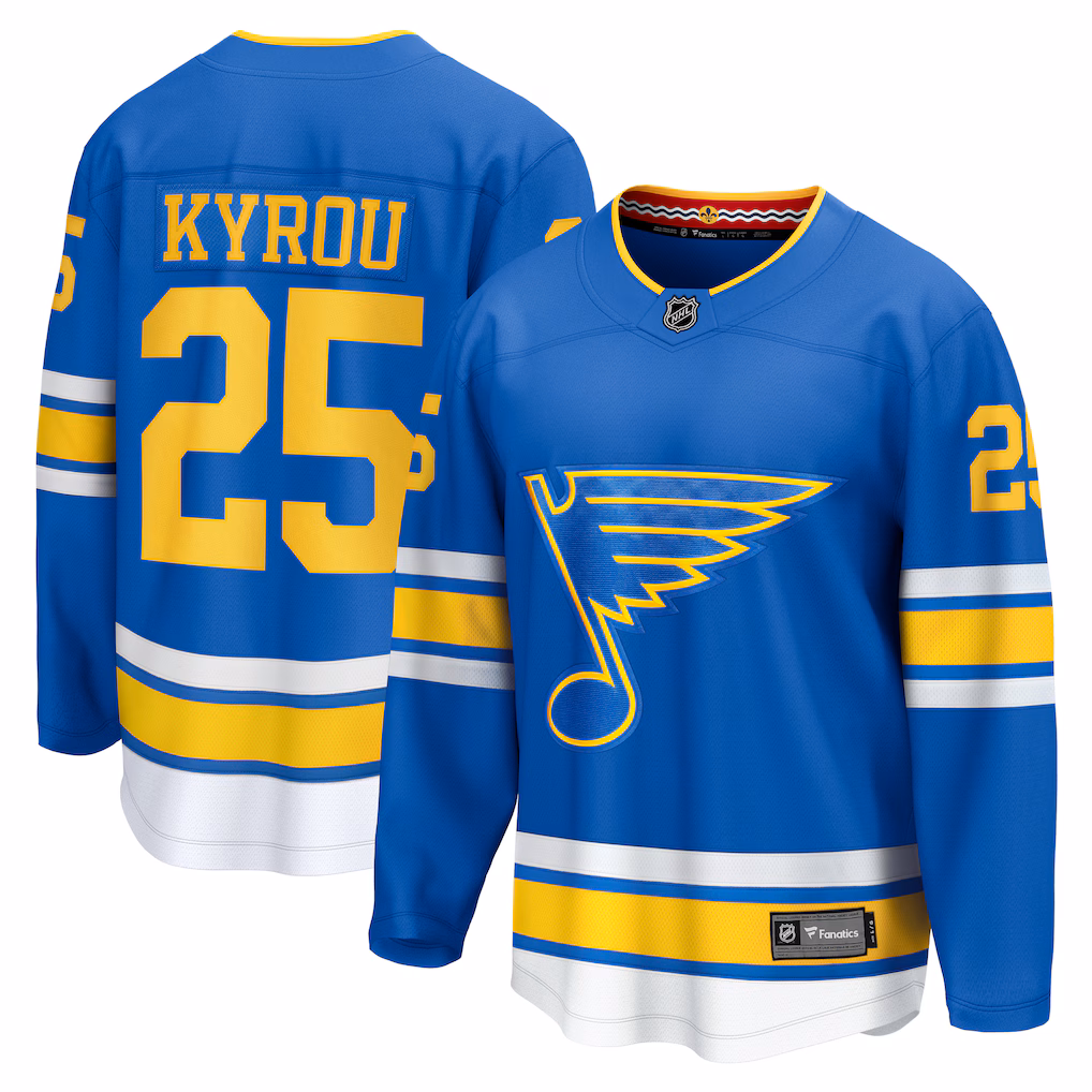 Men's St. Louis Blues Jordan Kyrou Fanatics Blue Home Breakaway Player Jersey - Ujersey Shop