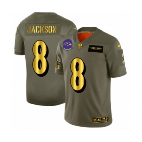Men's Baltimore Ravens #8 Lamar Jackson Limited Olive Gold 2019 Salute to Service Football Jersey - Ujersey
