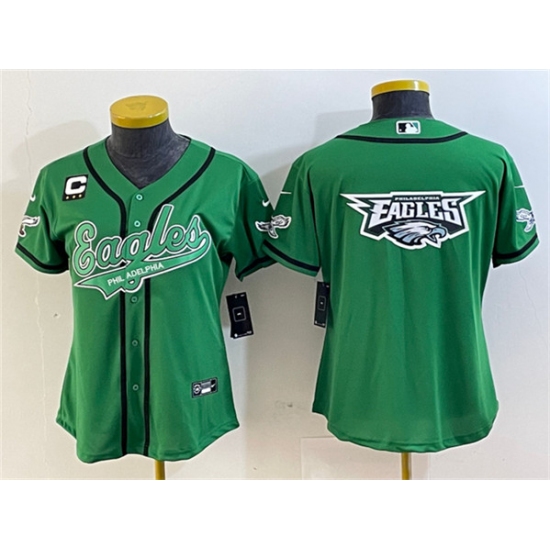 Women's Philadelphia Eagles Green Team Big Logo With 3-Star C Cool Base Stitched Baseball Jersey - Ujersey