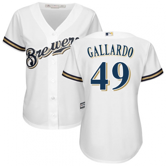 Women's Majestic Milwaukee Brewers #49 Yovani Gallardo Replica White Home Cool Base MLB Jersey - Ujersey