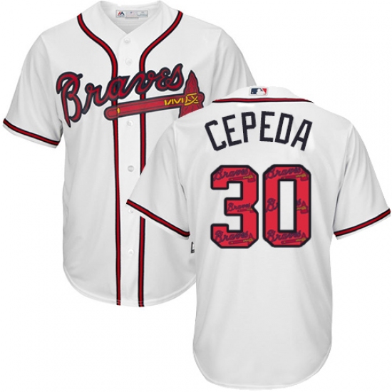 Men's Majestic Atlanta Braves #30 Orlando Cepeda Authentic White Team Logo Fashion Cool Base MLB Jersey - Ujersey