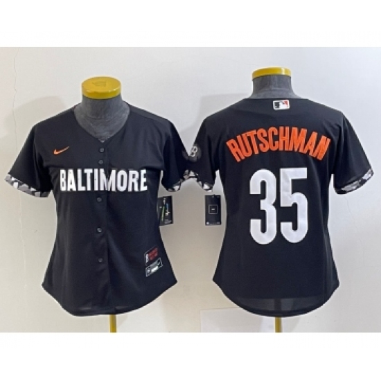 Women's Baltimore Orioles #35 Adley Rutschman Black 2023 City Connect Cool Base Stitched Jersey - Ujersey