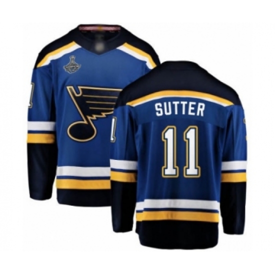Men's St. Louis Blues #11 Brian Sutter Fanatics Branded Royal Blue Home Breakaway 2019 Stanley Cup Champions Hockey Jersey - Ujersey