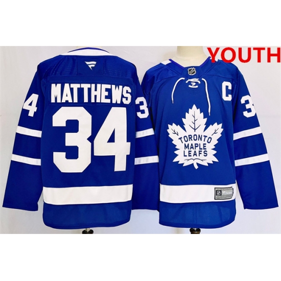 Youth Toronto Maple Leafs #34 Auston Matthews Blue 2024-25 Stitched Jersey