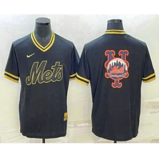 Men's New York Mets Big Logo Black Gold Nike Cooperstown Legend V Neck Jersey - Ujersey