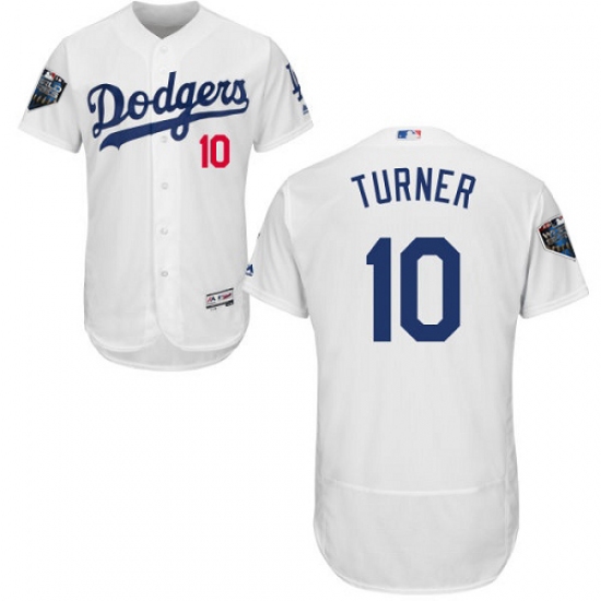 Men's Majestic Los Angeles Dodgers #10 Justin Turner White Home Flex Base Authentic Collection 2018 World Series MLB Jersey - Ujersey