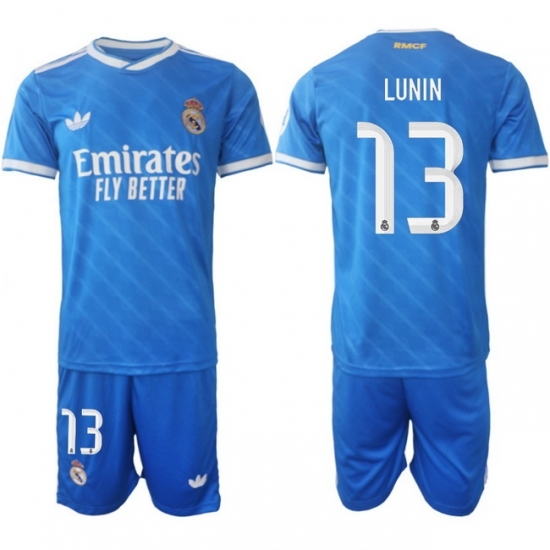 Men Real Madrid 2026 Soccer Jerseys Blue #13 LUNIN