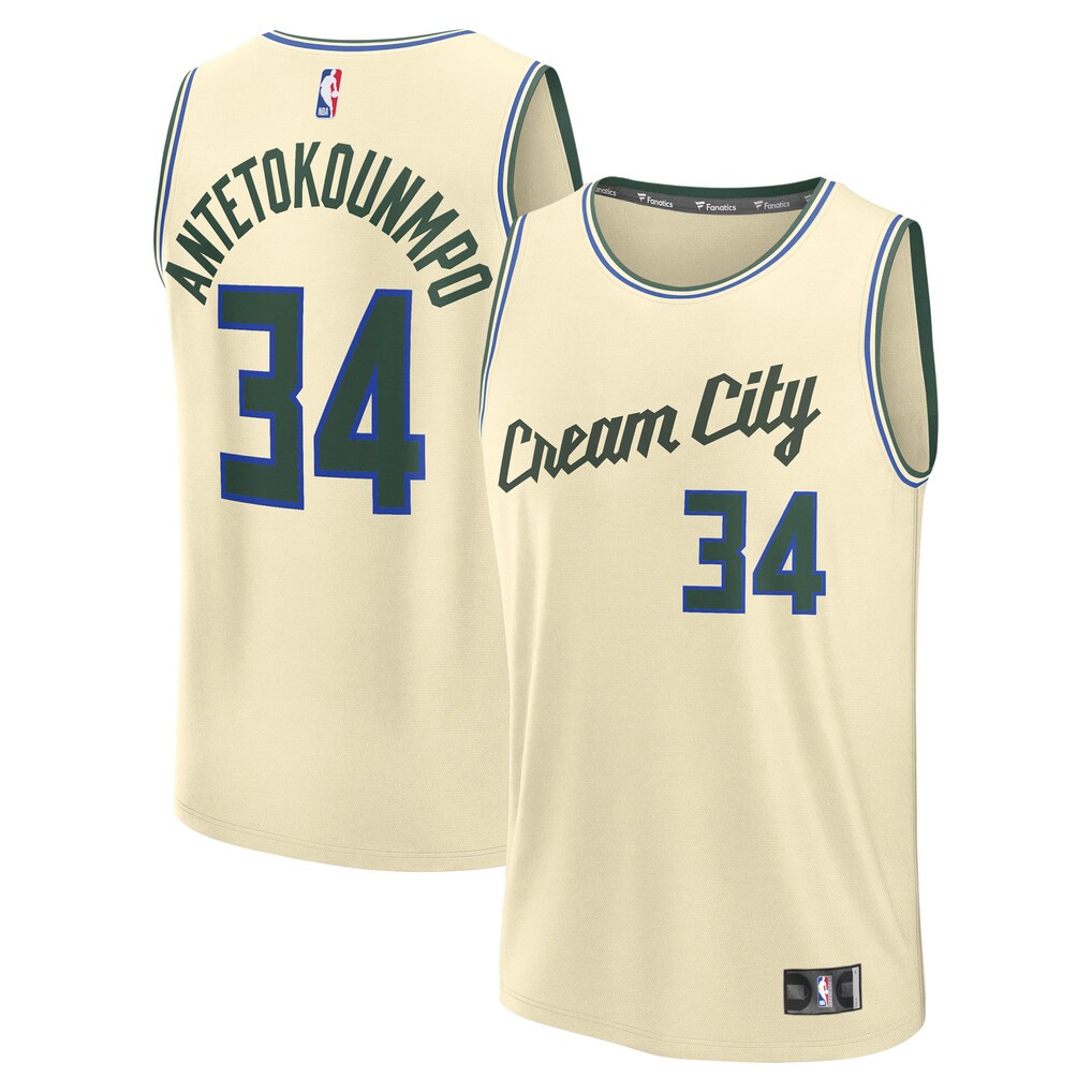 Youth Milwaukee Bucks Giannis Antetokounmpo Fanatics Cream 2025/26 City Edition Fast Break Jersey - Ujersey NFL Shop