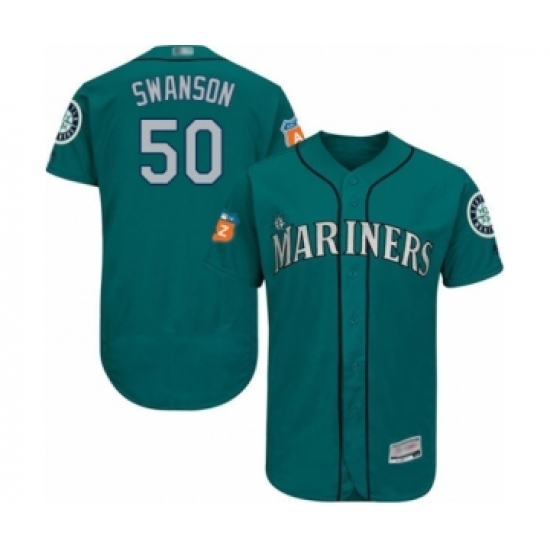Men's Seattle Mariners #50 Erik Swanson Teal Green Alternate Flex Base Authentic Collection Baseball Player Jersey - Ujersey