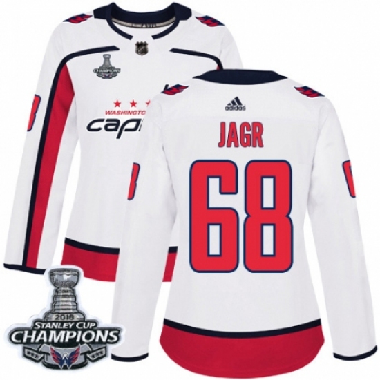 Women's Adidas Washington Capitals #68 Jaromir Jagr Authentic White Away 2018 Stanley Cup Final Champions NHL Jersey - Ujersey