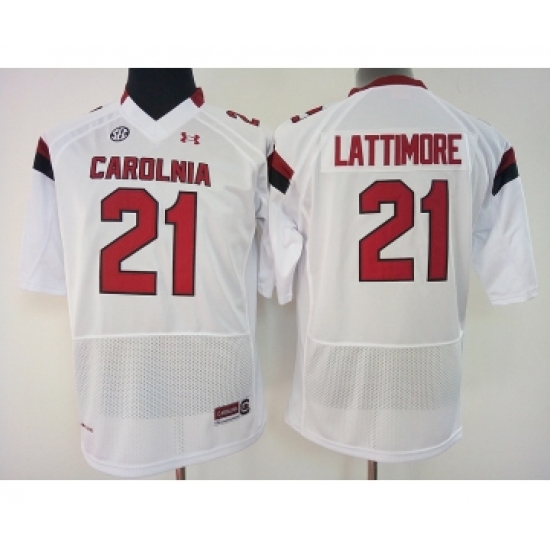 South Carolina Gamecocks 21 Marcus Lattimore White College Football Jersey - Ujersey