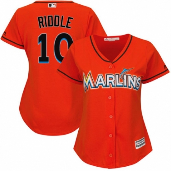 Women's Majestic Miami Marlins #10 JT Riddle Replica Orange Alternate 1 Cool Base MLB Jersey - Ujersey