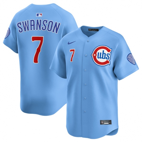 Men's Chicago Cubs #7 Dansby Swanson Blue 2024-25 2nd Alternate Limited Stitched Baseball Jersey - Ujersey