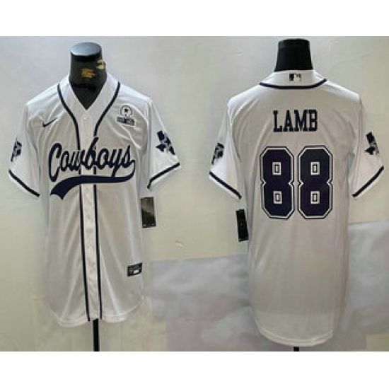 Men's Dallas Cowboys #88 CeeDee Lamb White With 1960 Cool Base Stitched Baseball Jersey - Ujersey