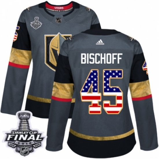 Women's Adidas Vegas Golden Knights #45 Jake Bischoff Authentic Gray USA Flag Fashion 2018 Stanley Cup Final NHL Jersey - Ujersey