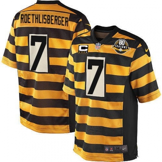 Youth Nike Pittsburgh Steelers #7 Ben Roethlisberger Elite Yellow/Black Alternate 80TH Anniversary Throwback C Patch NFL Jersey - Ujersey