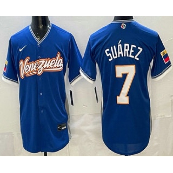 Men's Venezuela #7 Eugenio Suarez Blue 2026 World Baseball Classic Cool Base Jersey - U-jersey
