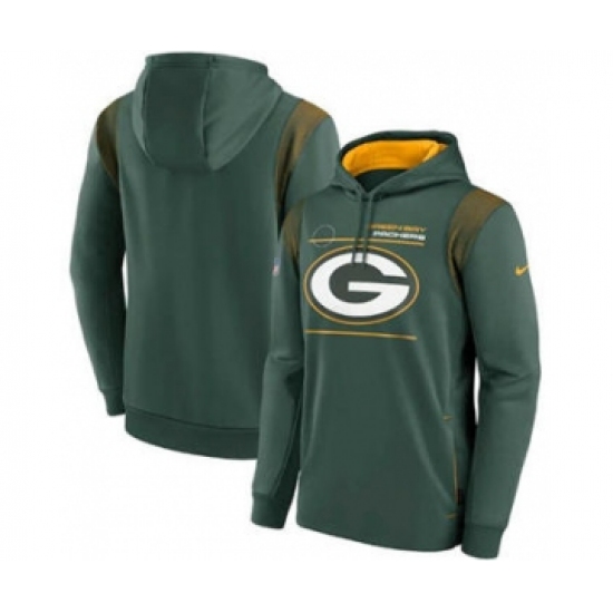 Men's Green Bay Packers 2021 Green Sideline Logo Performance Pullover Hoodie - Ujersey NHL