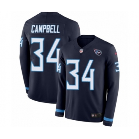 Men's Nike Tennessee Titans #34 Earl Campbell Limited Navy Blue Therma Long Sleeve NFL Jersey - Ujersey