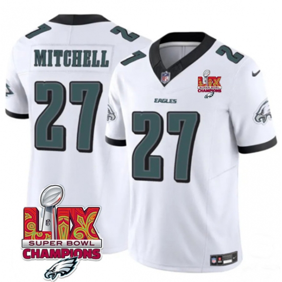 Men's Philadelphia Eagles #27 Quinyon Mitchell White 2025 Eagles Logo Super Bowl LIX New F.U.S.E. Vapor Limited Football Stitched Jersey - Ujersey