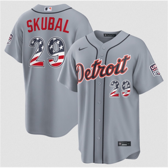 Men's Detroit Tigers #29 Tarik Skubal Grey 2026 USA 250 Fourth of July Stitched Baseball Jersey - Ujersey
