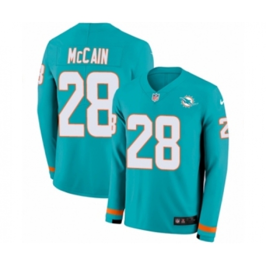 Youth Nike Miami Dolphins #28 Bobby McCain Limited Aqua Therma Long Sleeve NFL Jersey - Ujersey