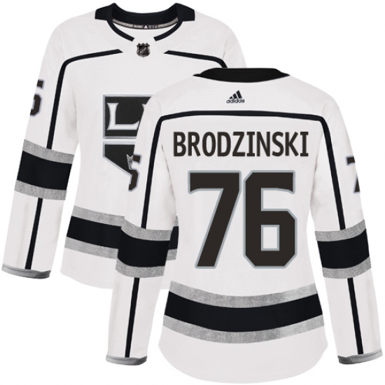 Women's Adidas Los Angeles Kings #76 Jonny Brodzinski Authentic White Away NHL Jersey - Ujersey
